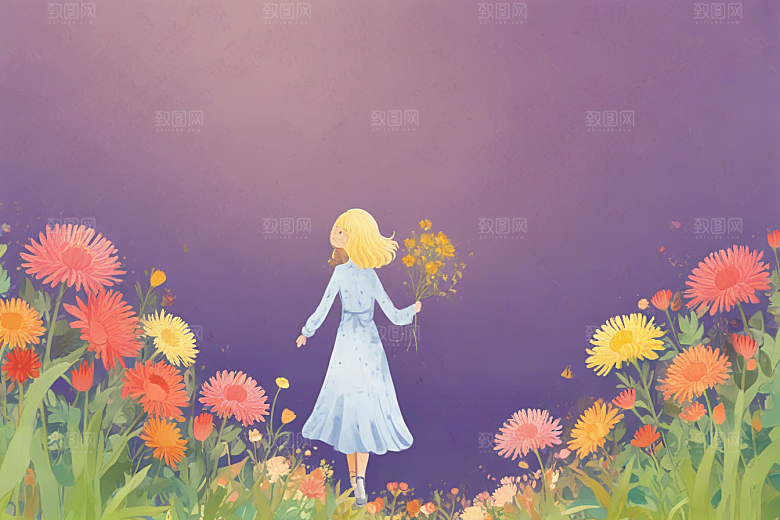 标题：花海漫步，优雅赏花人图片