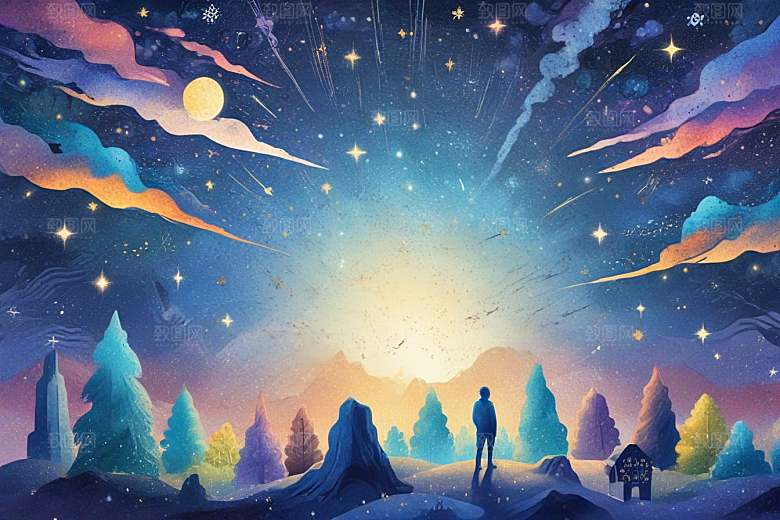 月明星稀小镇静谧图片