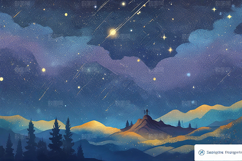 月明星稀小镇静谧图片
