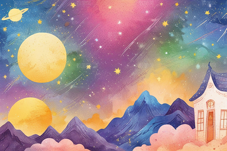 月明星稀小镇静谧图片
