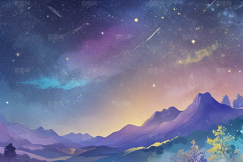 梦幻星空小镇夜色图片