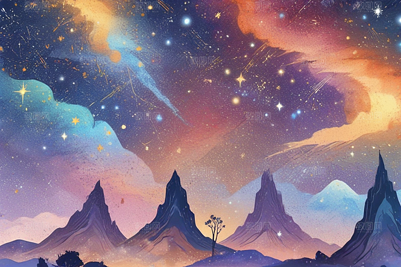 梦幻星空小镇夜色图片