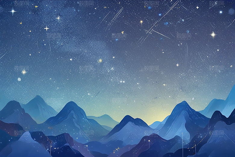 梦幻星空小镇夜色图片