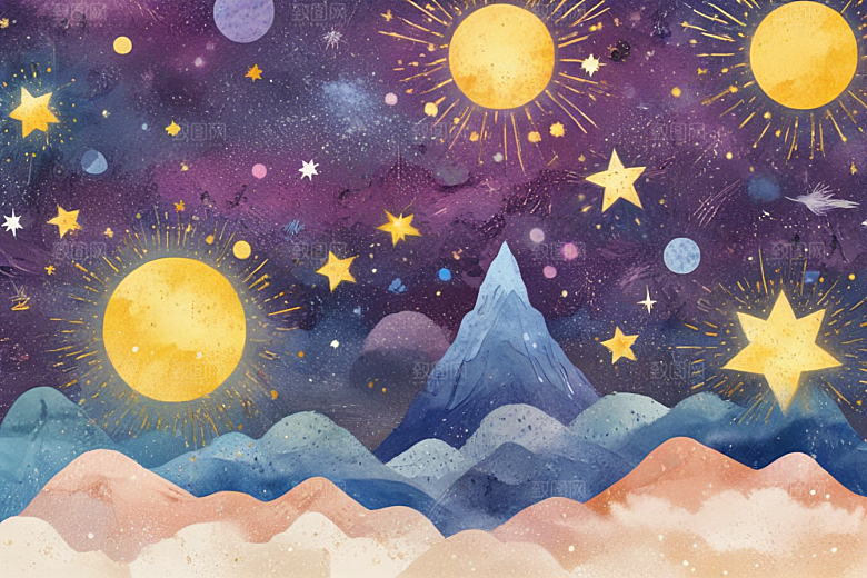 梦幻星空小镇夜色图片