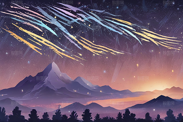 梦幻星空山脉图片