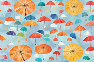 彩色雨伞插画壁纸图片