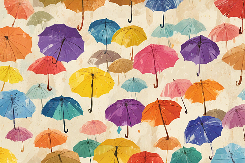 彩色雨伞插画壁纸图片