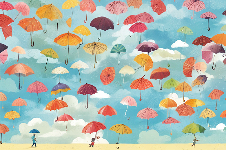 彩色雨伞插画壁纸图片