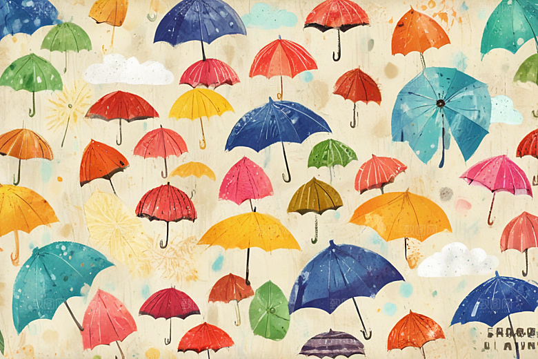 彩色雨伞插画壁纸图片