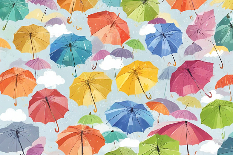 彩色雨伞插画壁纸图片