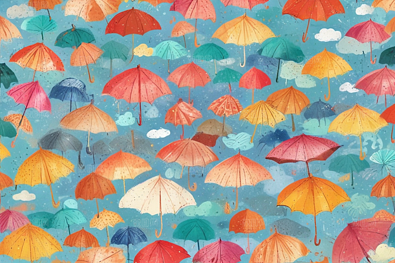 彩色雨伞插画壁纸图片