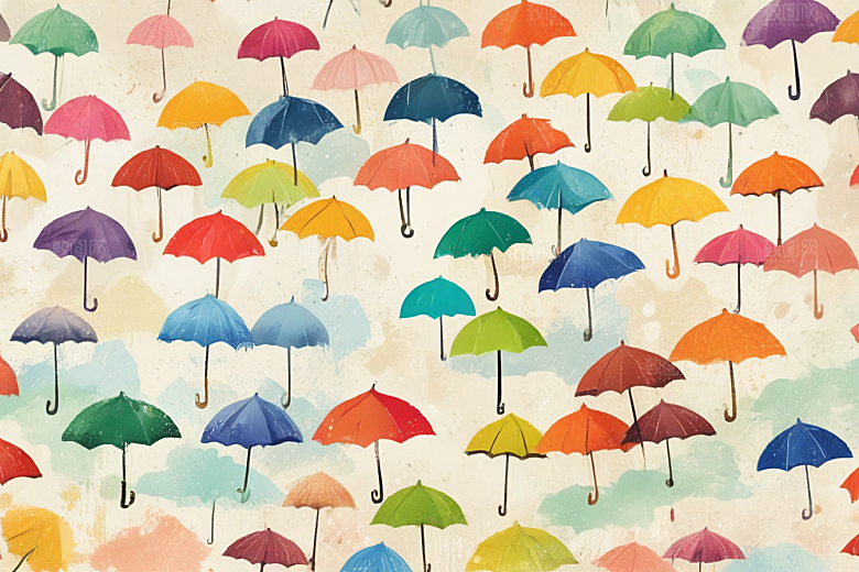 彩色雨伞插画壁纸图片