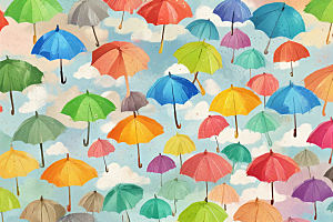 彩色雨伞插画壁纸图片
