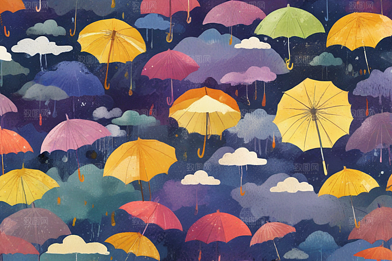 彩色雨伞插画壁纸图片
