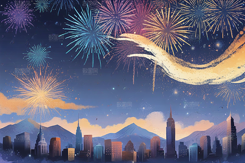 梦幻烟花绽放夜空图片