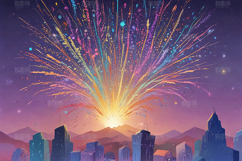 梦幻烟花绽放夜空图片