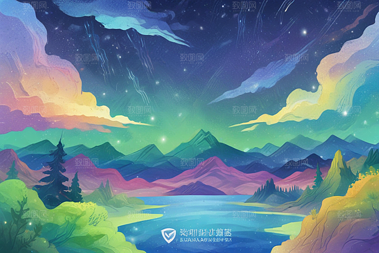 极光下山脉仙境图片