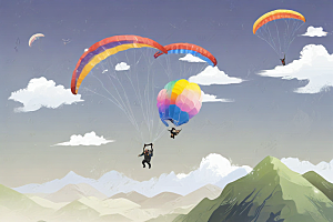 挑战极限滑翔伞飞越彩色