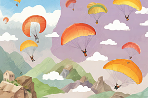 挑战极限滑翔伞飞越彩色