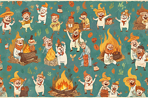 欢乐篝火派对卡通儿童共度温馨时刻图片