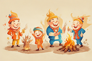 欢乐篝火派对卡通儿童共度温馨时刻图片