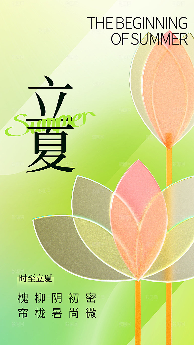 传统节气立夏高端插画模版海报