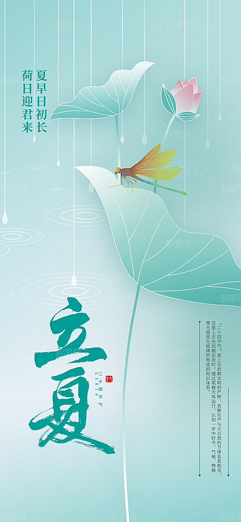 传统节气立夏高端插画模版海报