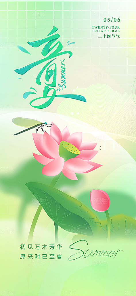 传统节气立夏高端插画模版海报
