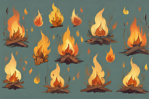 火焰舞动灰背景上的多彩篝火图图片