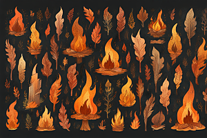 火焰舞动灰背景上的多彩篝火图图片