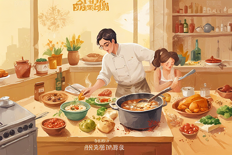 美食插画传统创新融合图片