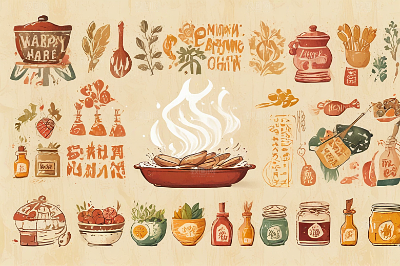 美食插画传统创新融合图片