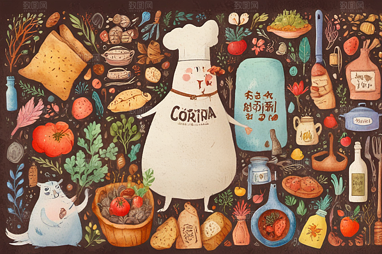 美食插画传统创新融合图片