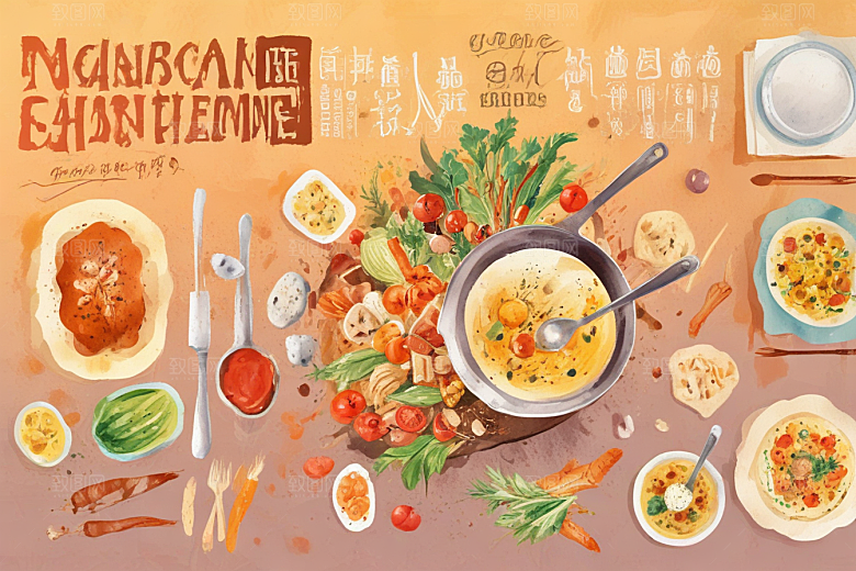 美食插画传统创新融合图片