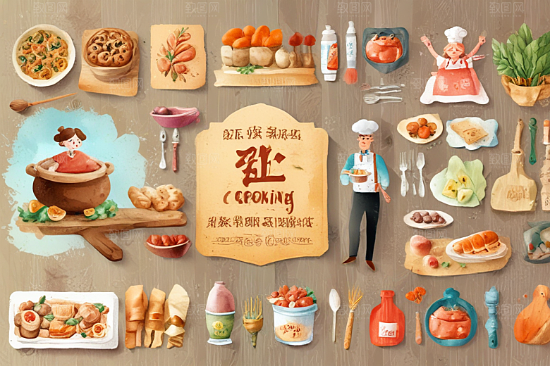 美食插画传统创新融合图片