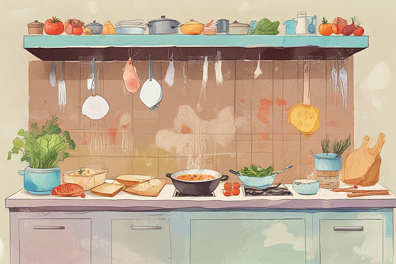 厨房女厨师专注烹饪图片