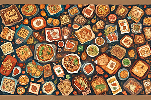 复古手绘美食世界插画图片