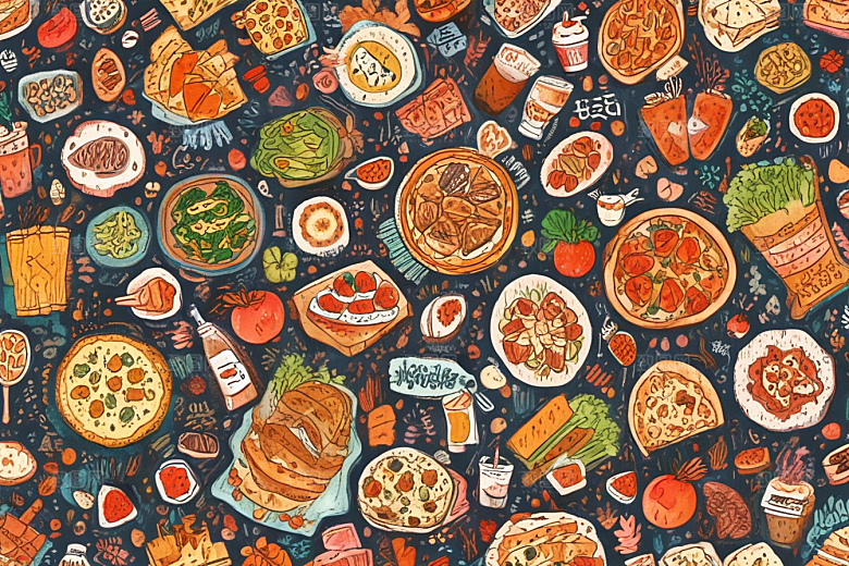 复古手绘美食世界插画图片