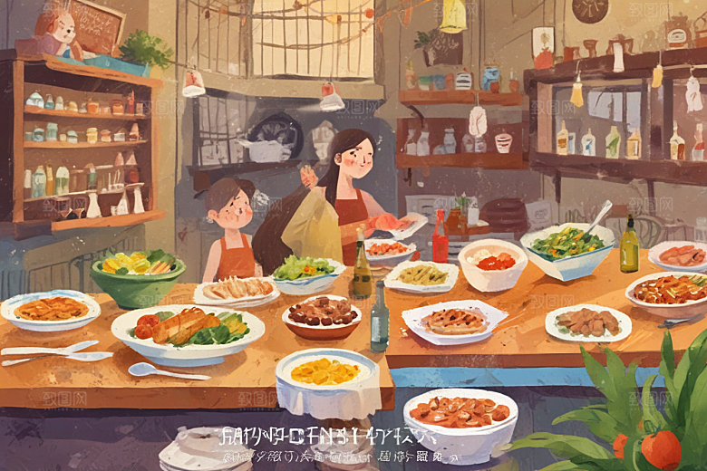 复古手绘美食世界插画图片