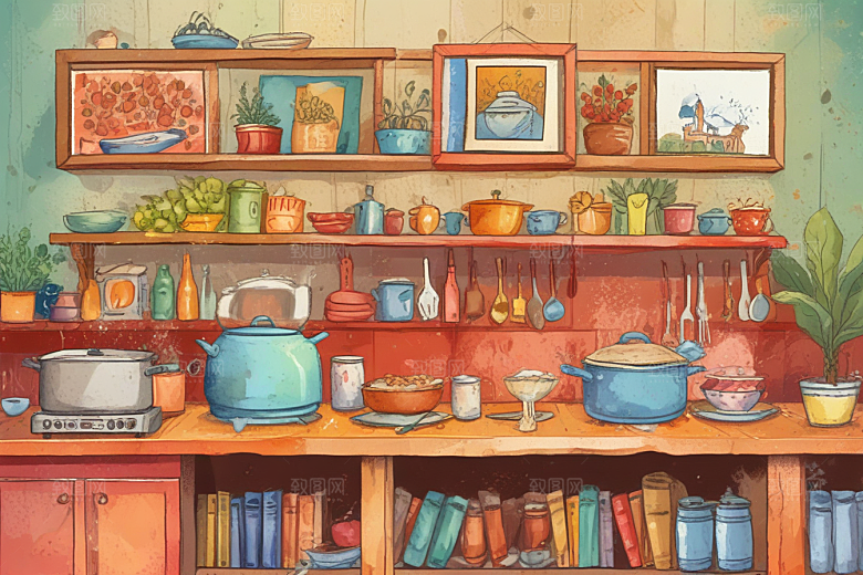 温馨厨房插画欣赏图片