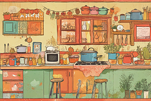 温馨厨房插画欣赏图片