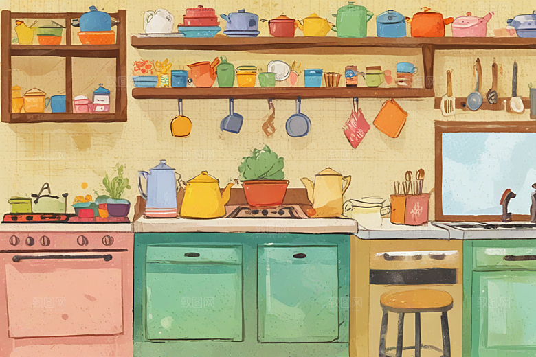 温馨厨房插画欣赏图片