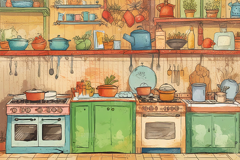 温馨厨房插画欣赏图片