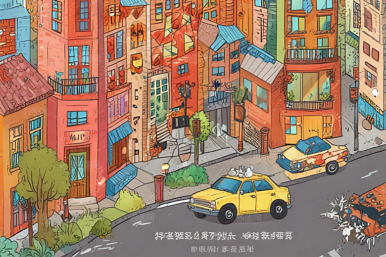 怀旧复古城市风光插画图片