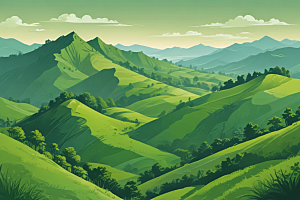 绿色山谷手绘风景图片