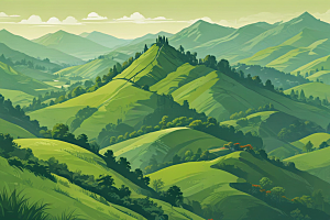 绿色山谷手绘风景图片