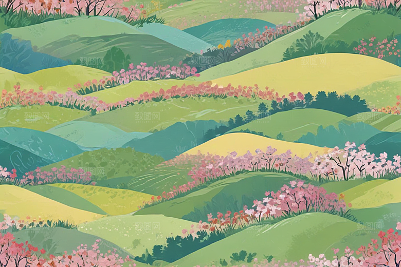 粉色花海田园小屋图片