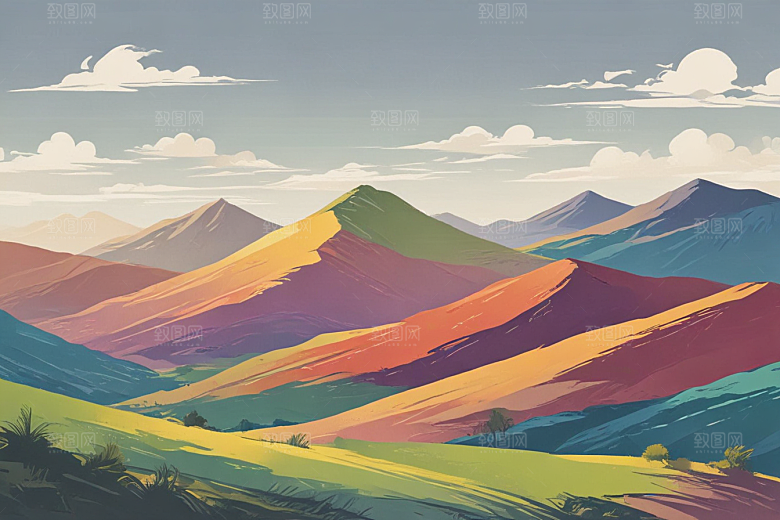 浪漫夕阳山丘风景图片