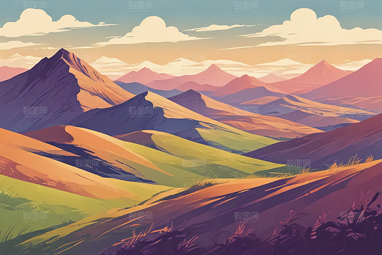 浪漫夕阳山丘风景图片