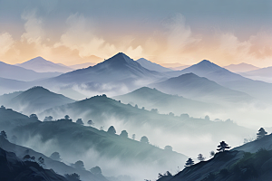清晨薄雾连绵青山图片